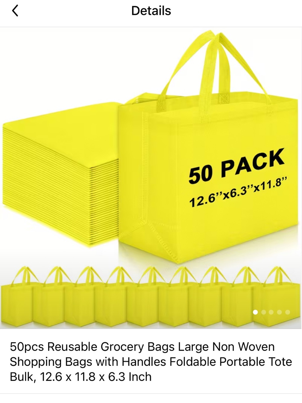 Reusable Yellow Grocery Tote Bags - 50 Pack